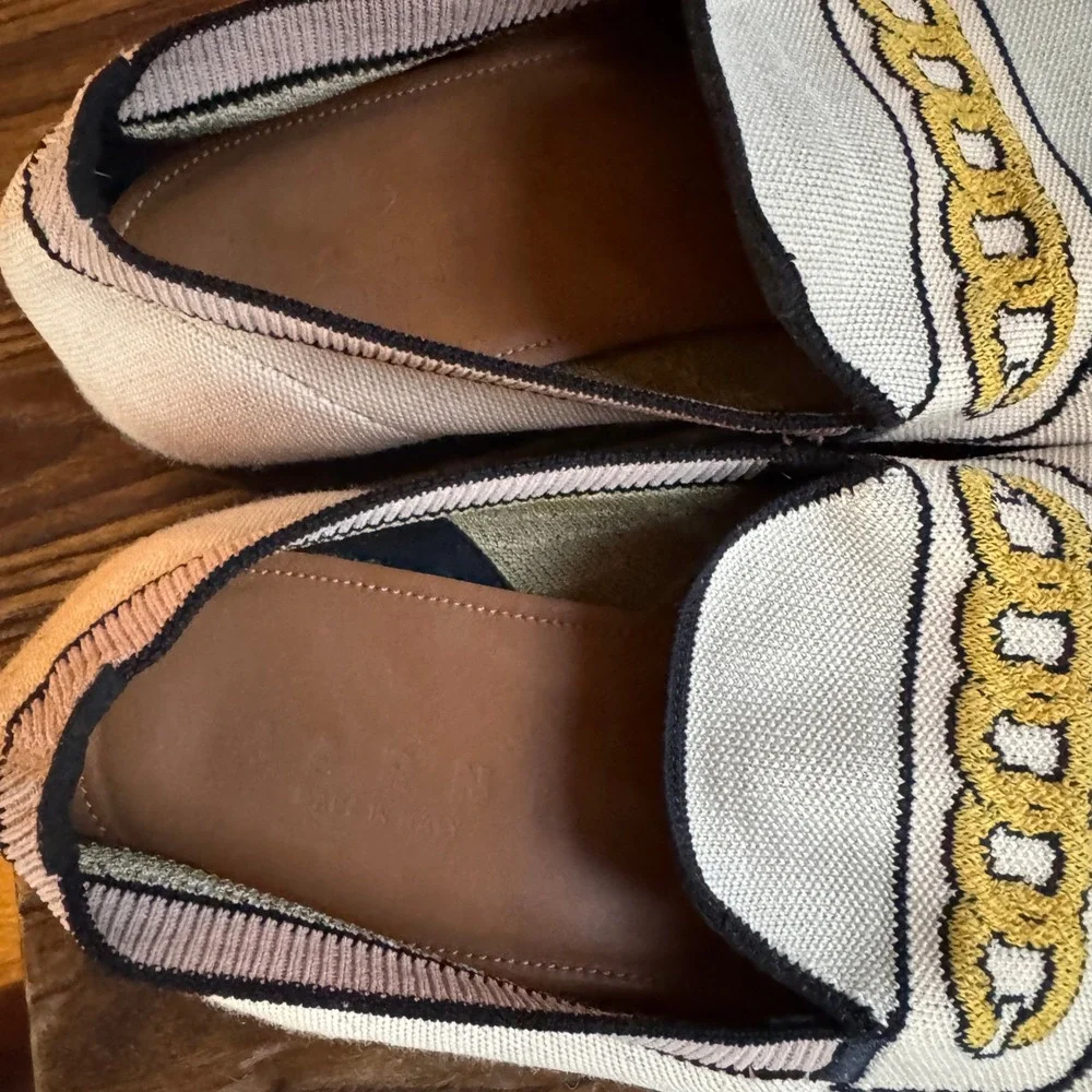 Marni Mens Knit Trompe L'oeil Chain‎ Loafers Cream Black Made in Italy Size 43